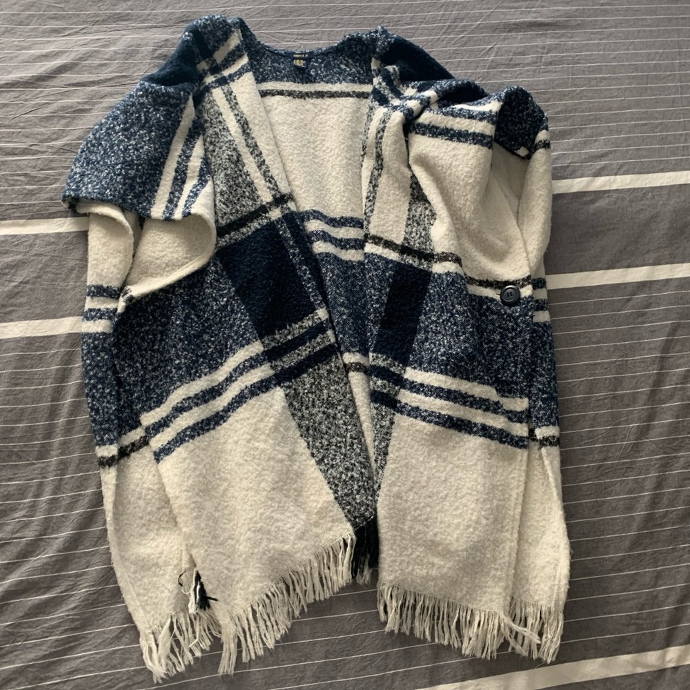 Open-Front Oversized Plaid Sweater Shawl